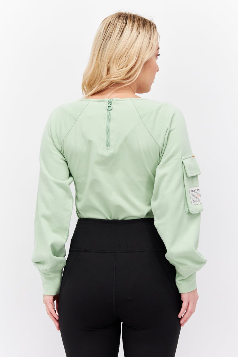 TRIBE OF 6 Women Plain Long Sleeves Bodysuit, Green - Image 4